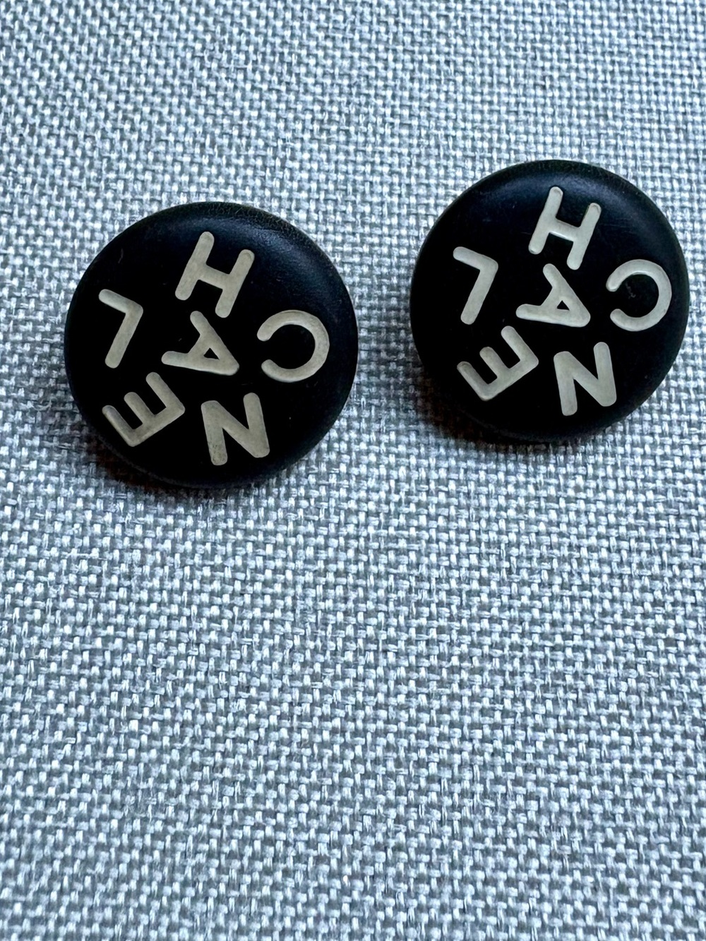Vintage CHANEL 95A Black Logo Clip-On Earrings